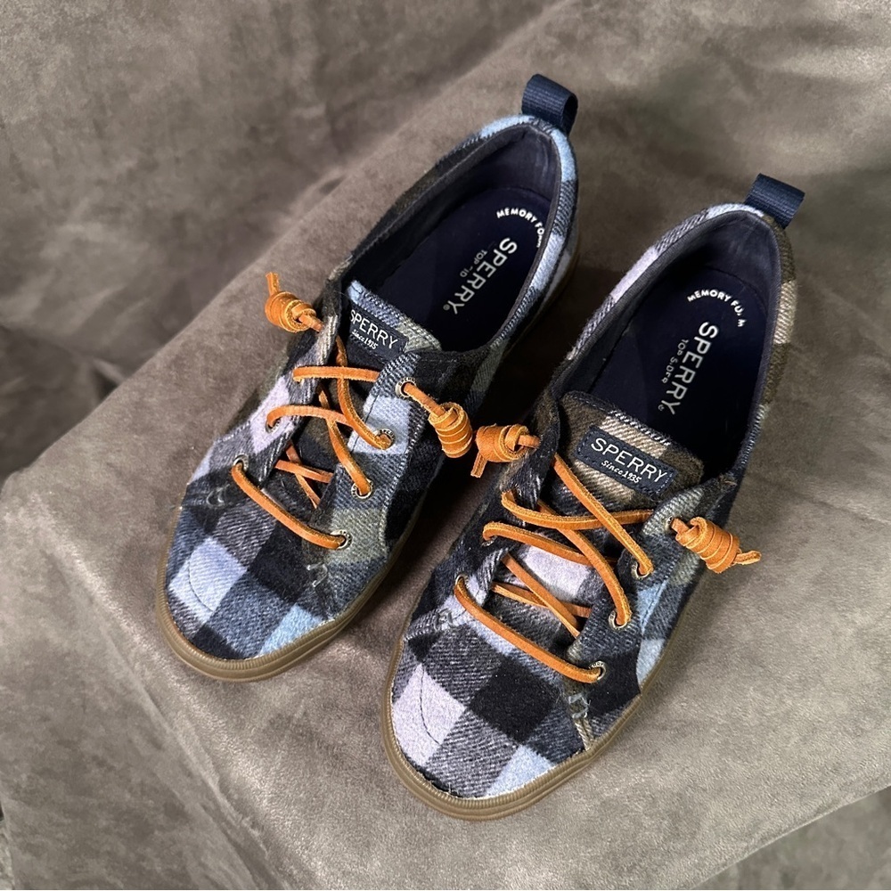 Sperry Womens Crest Vibe Plaid Wool Sneakers Navy Blue Size 7 - Picture 3 of 9